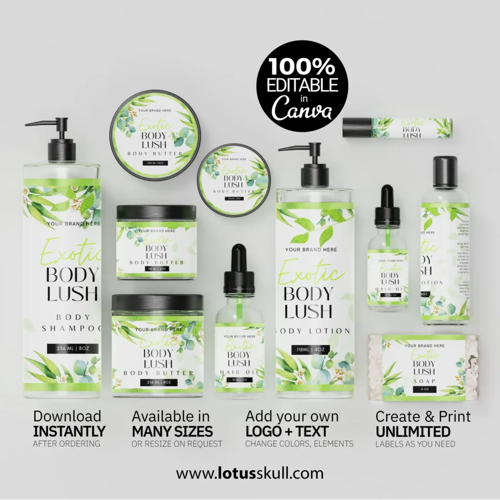 Self Editable Canva Tropical Green and White Product Labels