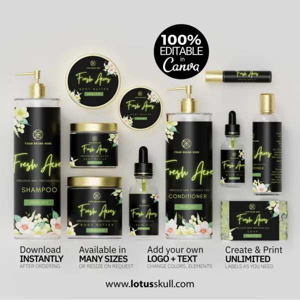 Fresh Acres - Botanical Themed Green and Black Label Templates