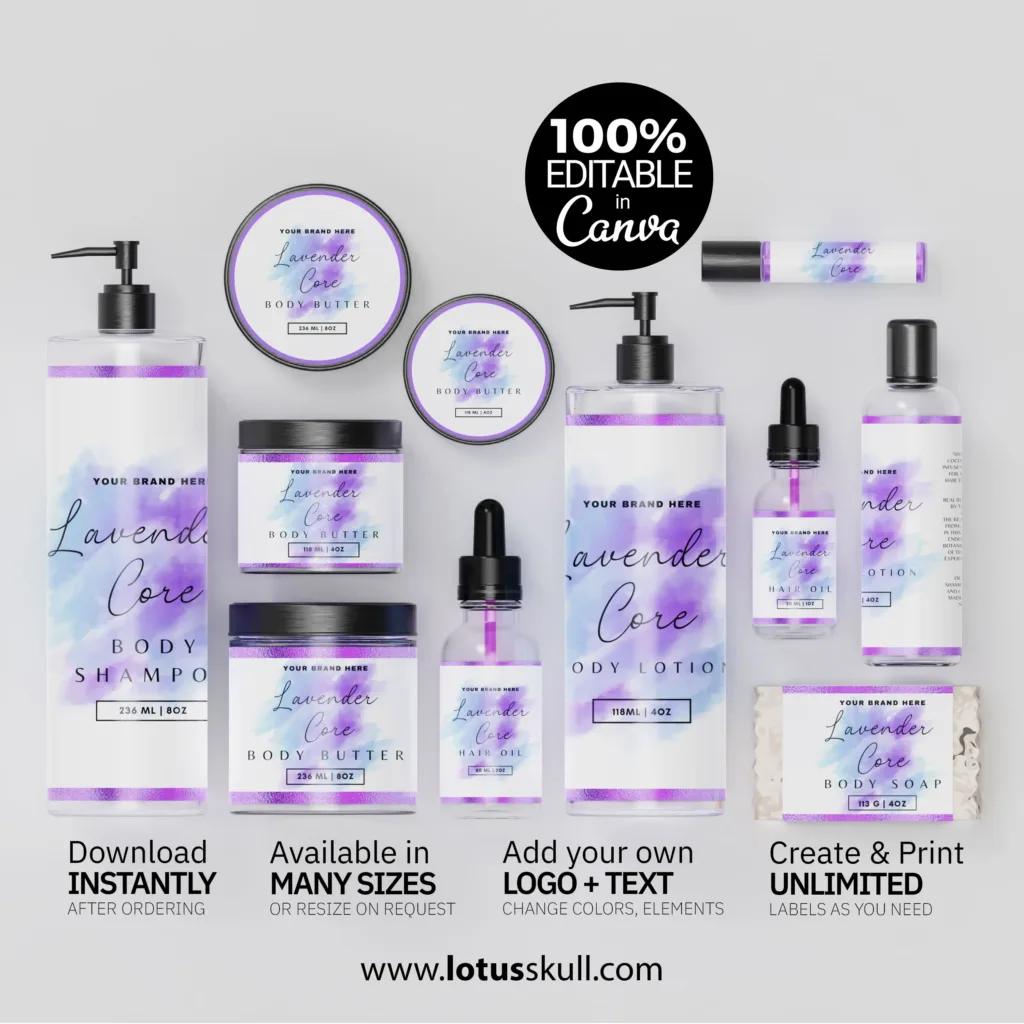 Lavender Care - Water Color Themed Product Label Templates