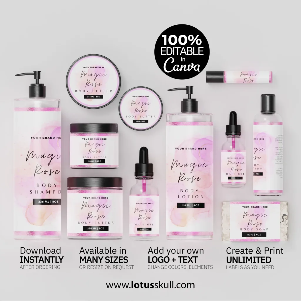 Magic Rose - Water Color Skincare Product Label Templates