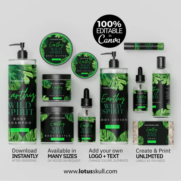 Earthy Wild Spirit - Tropical Green Product Label Templates for Beauty Brand