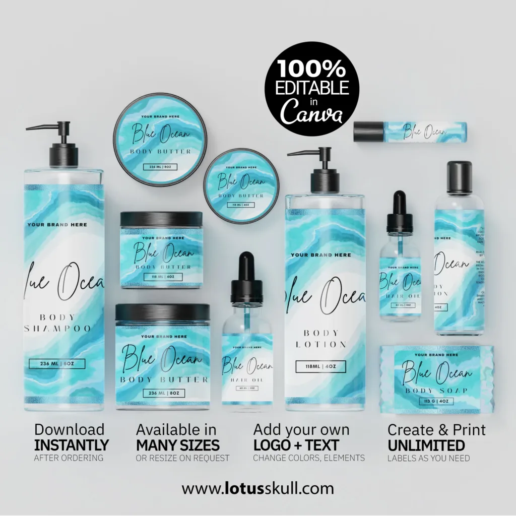 Blue Ocean - Aqua Product Label Templates | DIY Editable Skincare Branding Pack