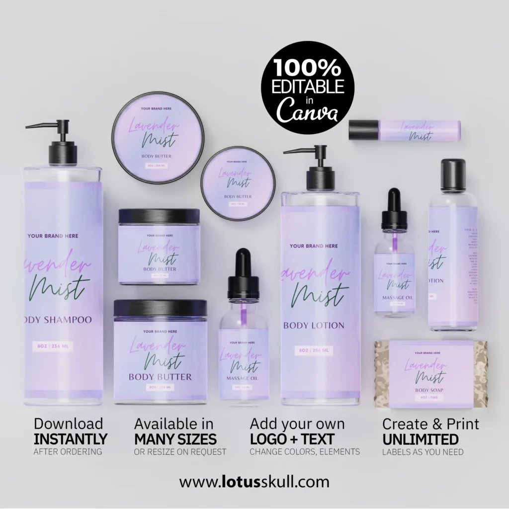 Lavender Mist - DIY Lavender Label Templates for Body Care Products made with canva