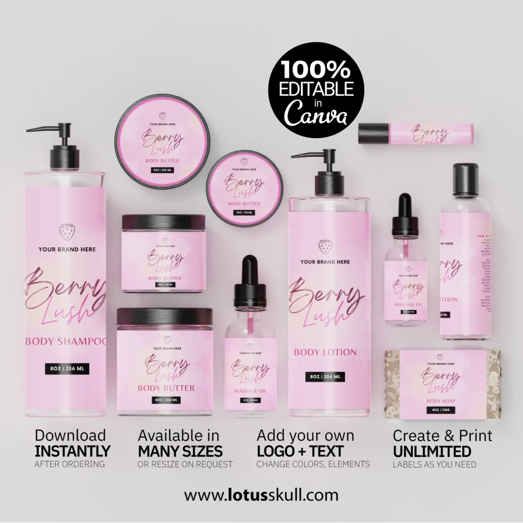 Berry Lush - Trendy Body Care Labels for Cream Jars made with canva