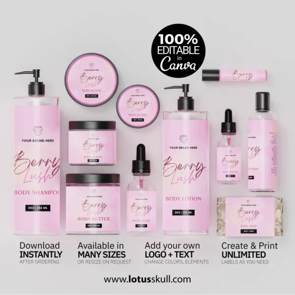Berry Lush - Premium Skincare Label Templates | Pink Body Care Label Templates