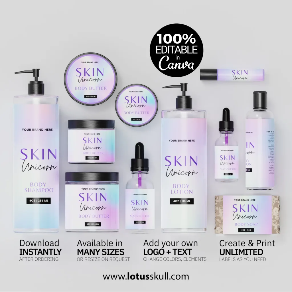 DIY Skin Unicorn - Luxury Holographic Labels for Beauty Products made with canva