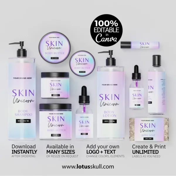 Skin Unicorn - Premium Skincare Label Templates | Colorful Product Label Templates