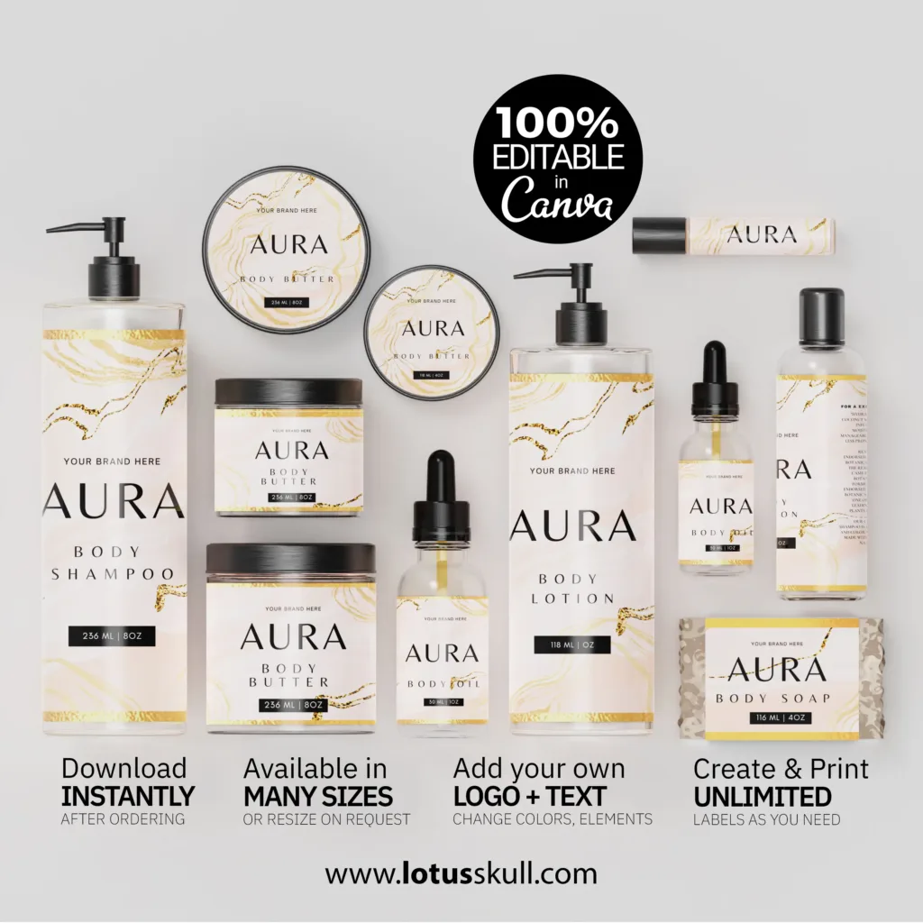 AURA- DIY Beauty Product Label Templates | Cream Marble Label Designs