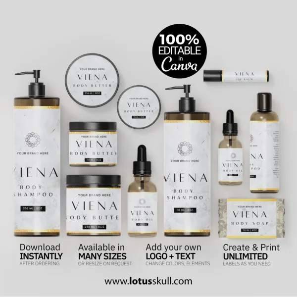 Viena - Cement Texture Product Labels for Beauty Spa | Self Editable Labels