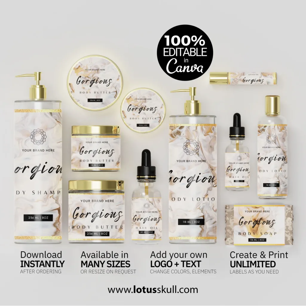 Gorgeous - Luxury Creamy Marble Label Design Templates for Body Butter Jars, Lotion Bottles, Soaps and Dropper Bottles
