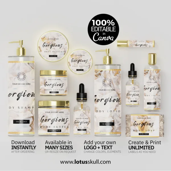 Gorgious - Creamy Marble Texture Skincare Label Templates - DIY Product Label Designs