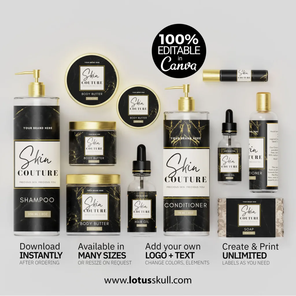 Self Editable and Printable Classy Product Label Templates for Cosmetic Branding
