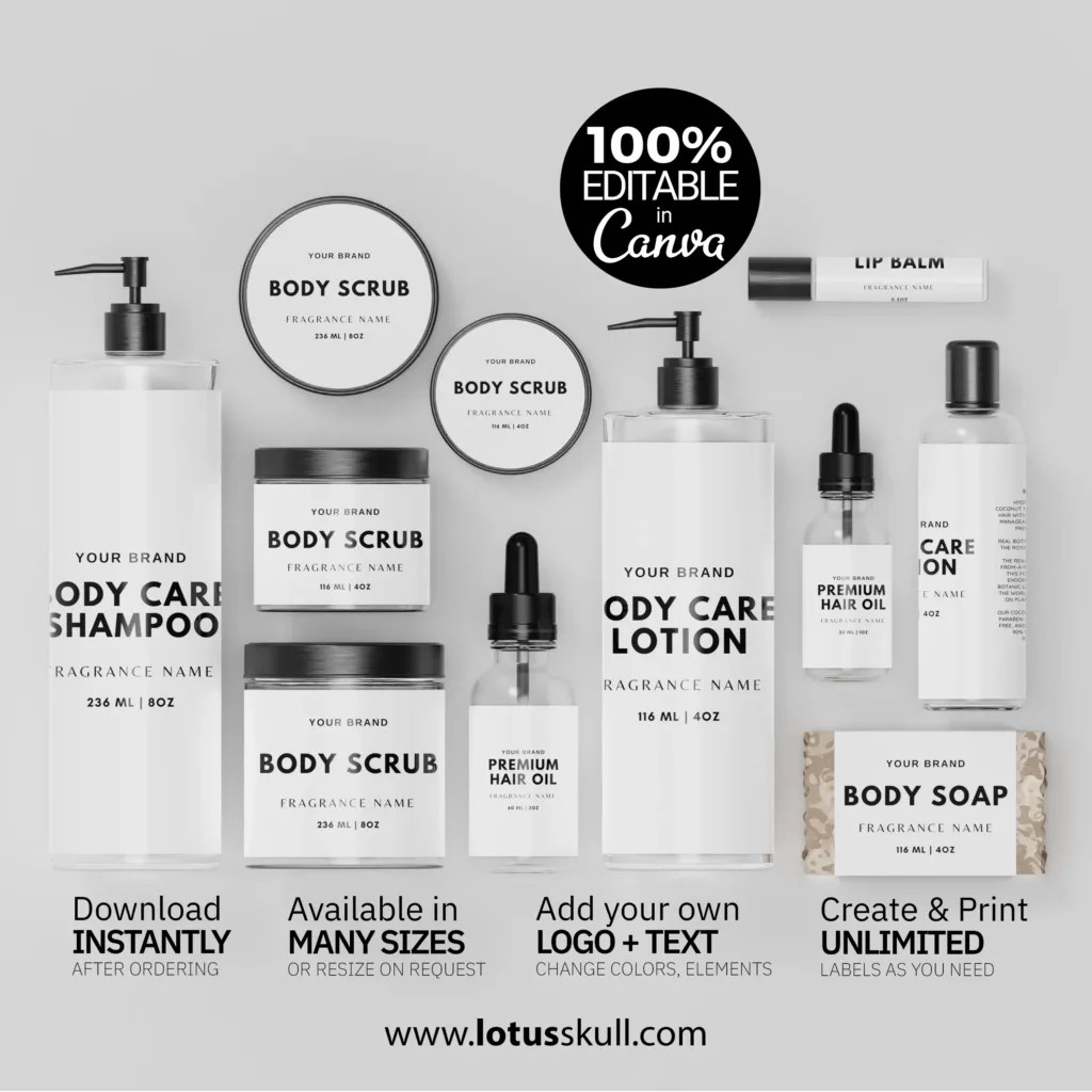 Bold Minimalist White Product Label Templates for Cosmetic Products | Self Editable Canva Labels