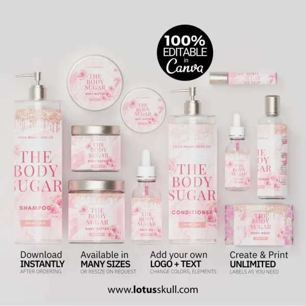 Body Sugar - Rose Product Label Templates | DIY Body Butter Labels