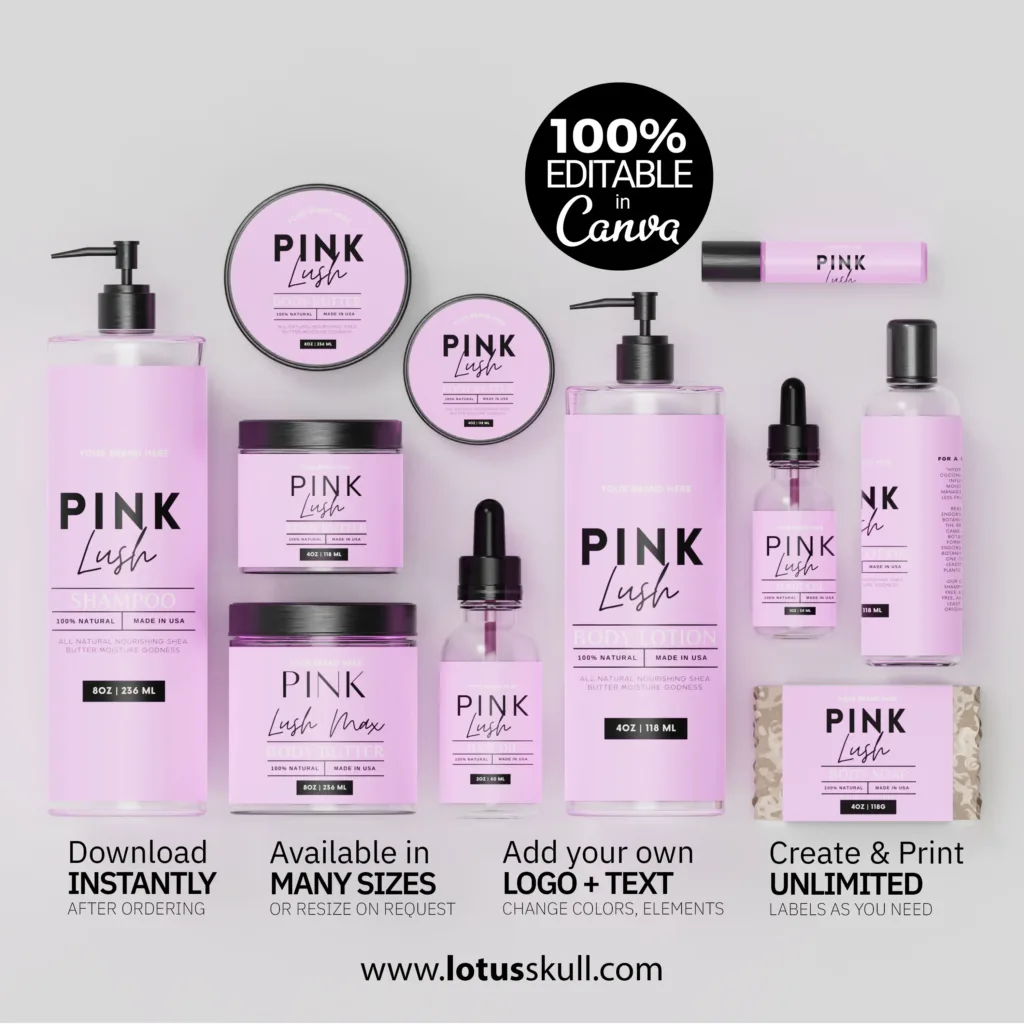 Pink Lush - DIY Trendy Product Labels for Beauty Product Branding made with canva