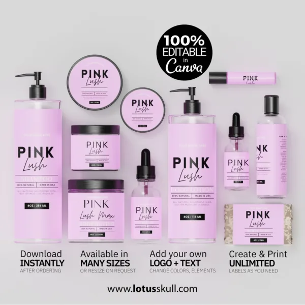 Pink Lush - DIY Beauty Product Label Templates | Black and Pink Label Designs