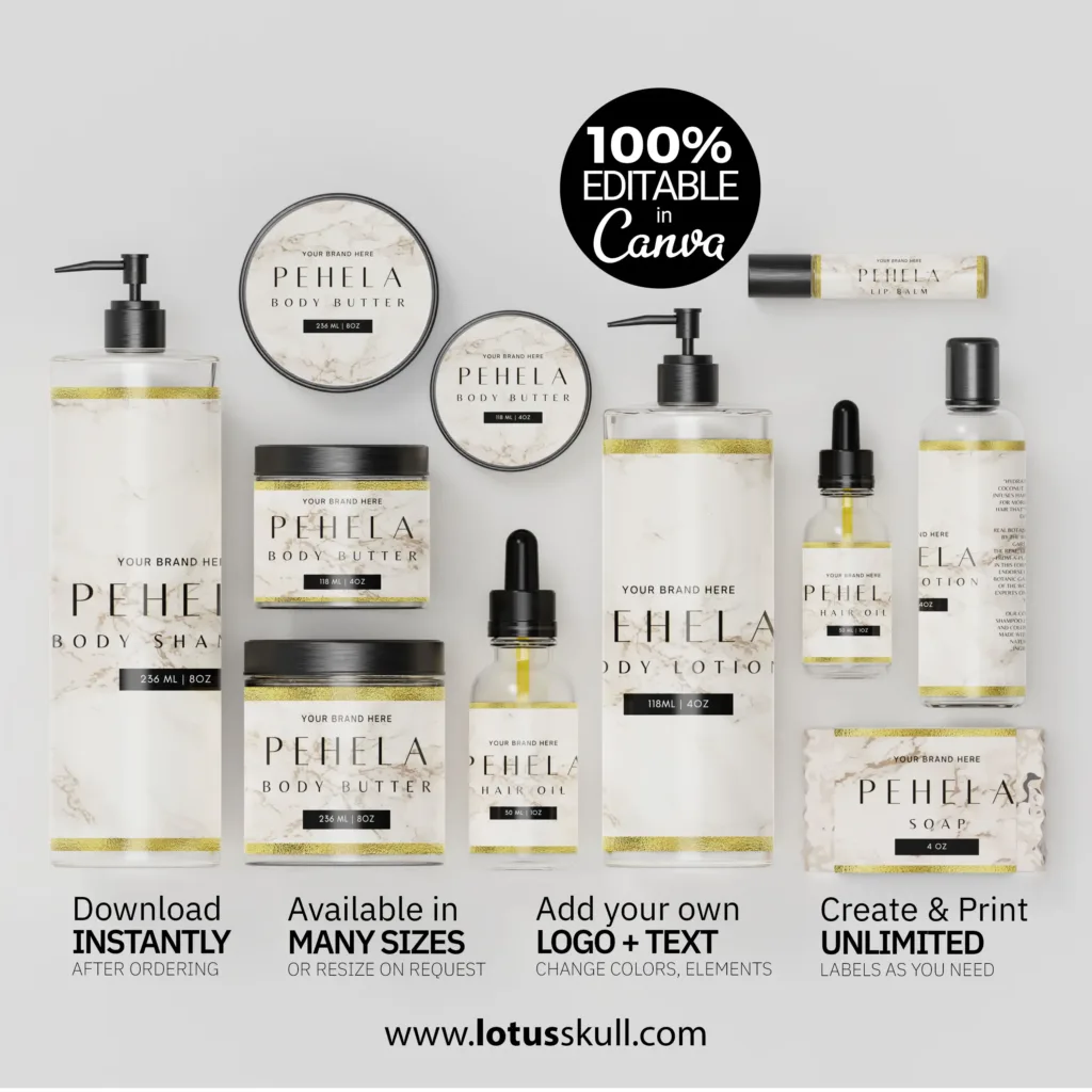 Luxury Spa Cosmetic Label Templates - Zen, Marble & Gold Collection