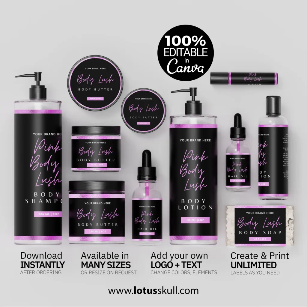 premium black and pink minimalist label templates made with canva