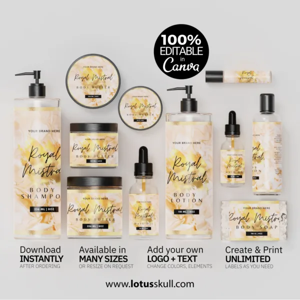 Royal Mistral - Gold Luxury Beauty Product Label Designs | DIY Skincare Labels