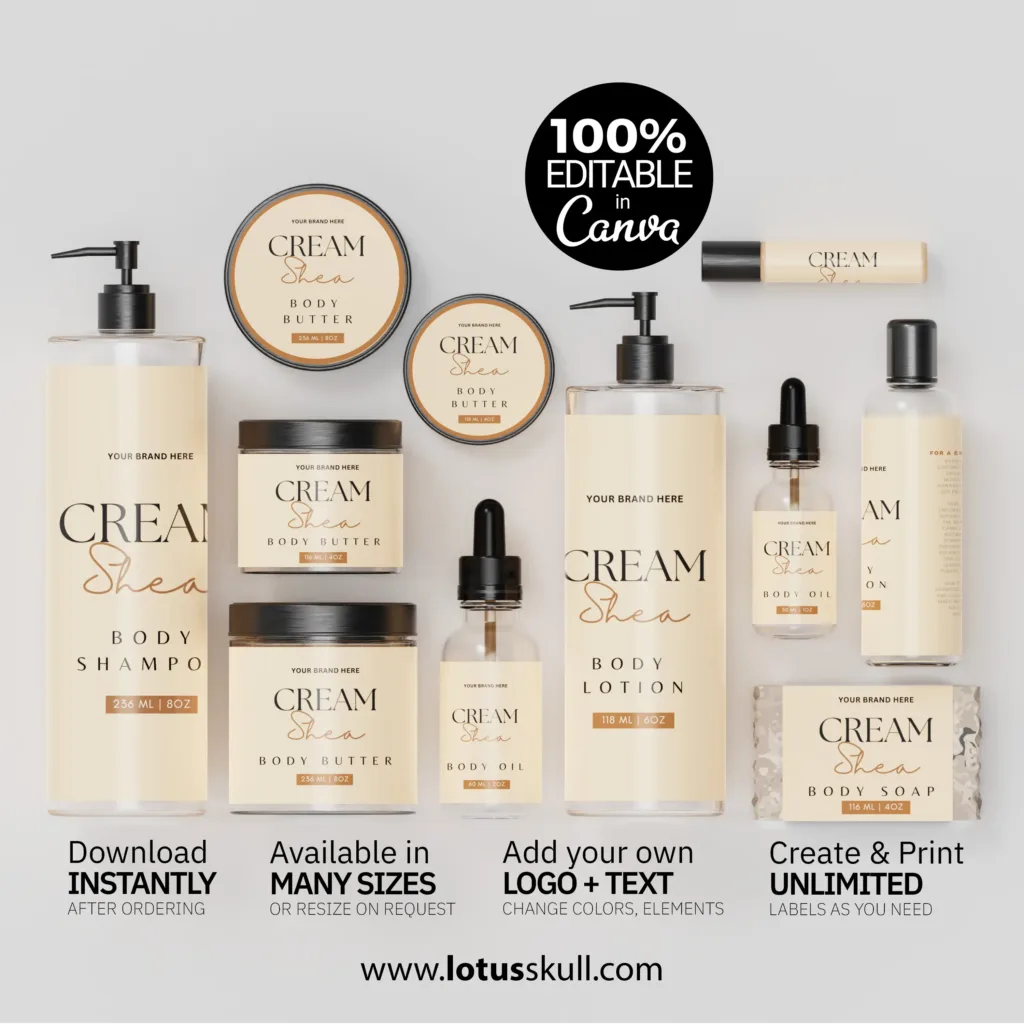Cream Shea – Premium Shea Butter Label Templates for Body Care | Editable Canva Body Butter & Skincare Labels