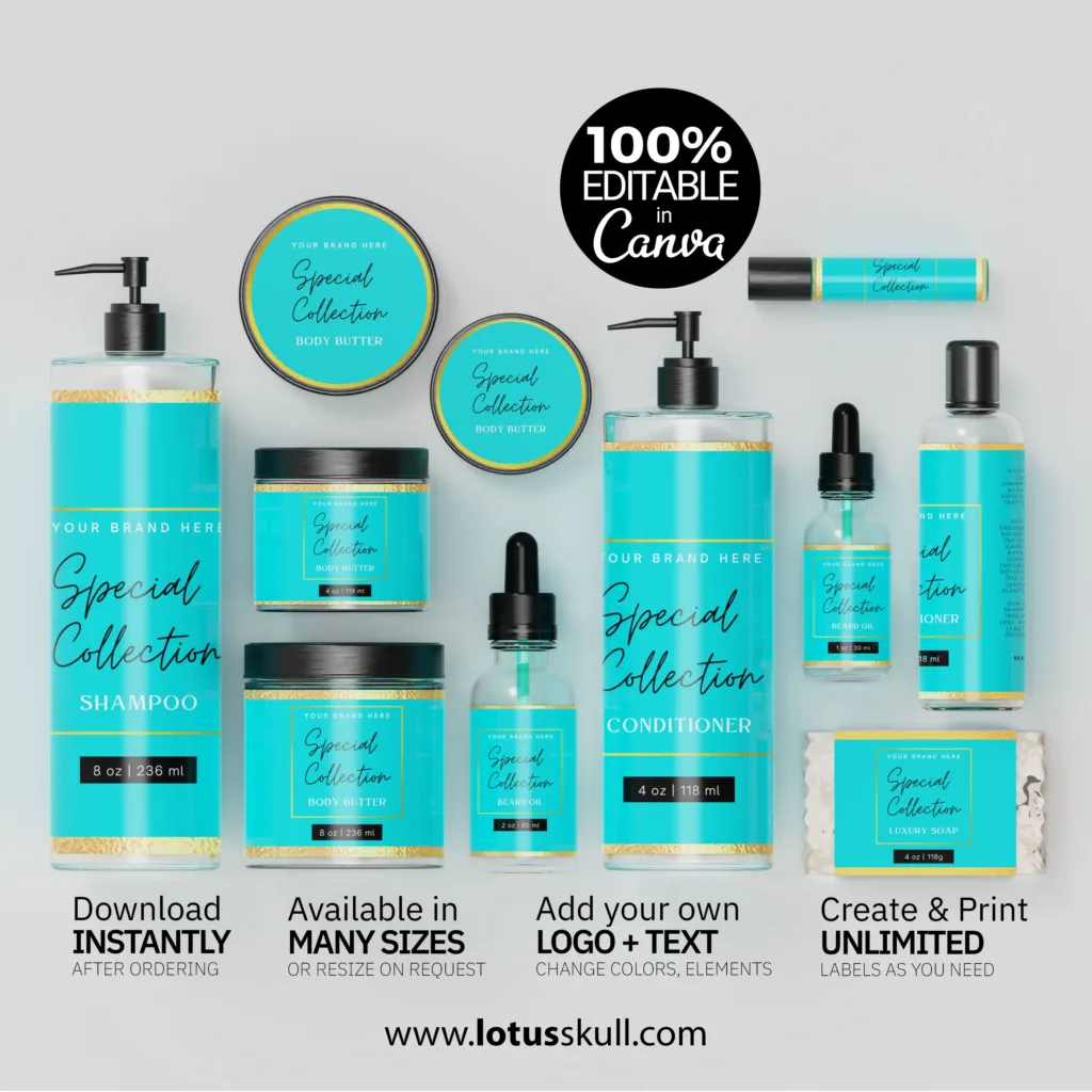 Special Collection - Teal Skincare Label Templates | Self Editable Label Templates