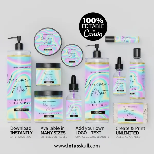Unicorn Mist - Colorful Body Butter and Lotion Bottle Template Pack