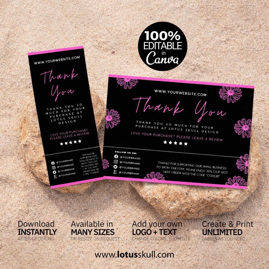 Black Pink Spa Cosmetic - Thank You Card Template
