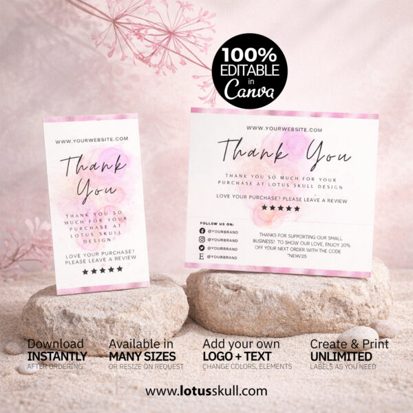 Black Pink Spa Cosmetic - Thank You Card Template